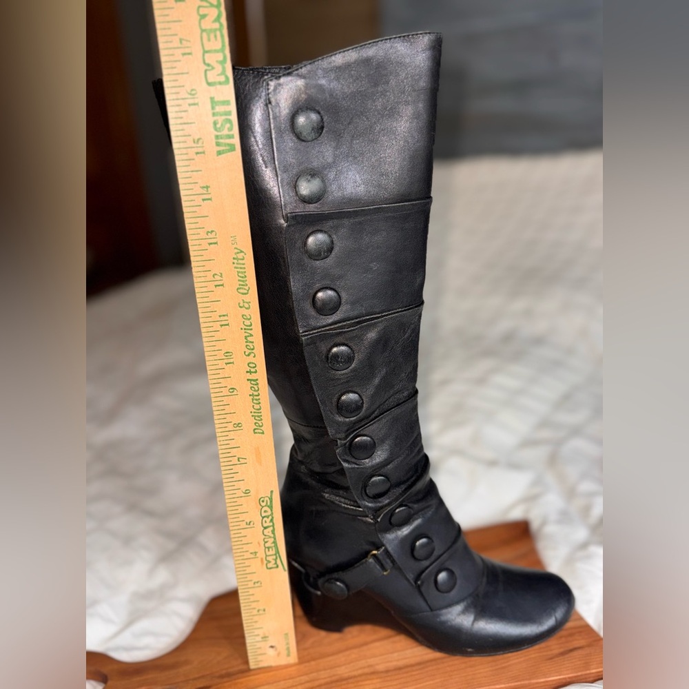 Miz Mooz Black Leather Boots KneeHigh 7 Steampunk Victorian Whimsigoth Edwardian
